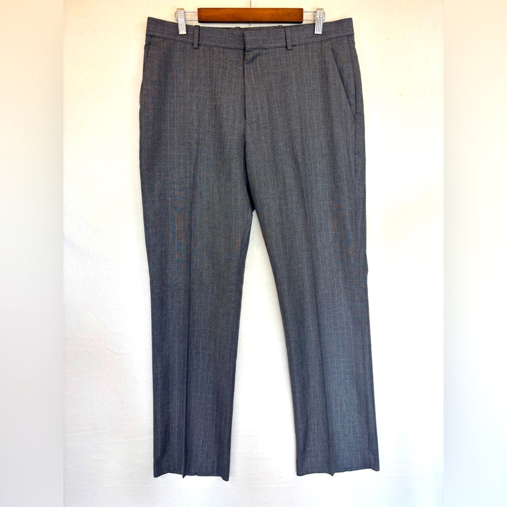 PERRY ELLIS Men's Grey Dress Pant Flat Front Modern-Fit Stretch Resolution 34